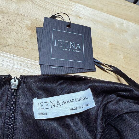 Mac Duggal NWT 27086 Asymmetric Ruched Midi Dress Cowl Neck Cowl Back Size 2 - Picture 2 of 7